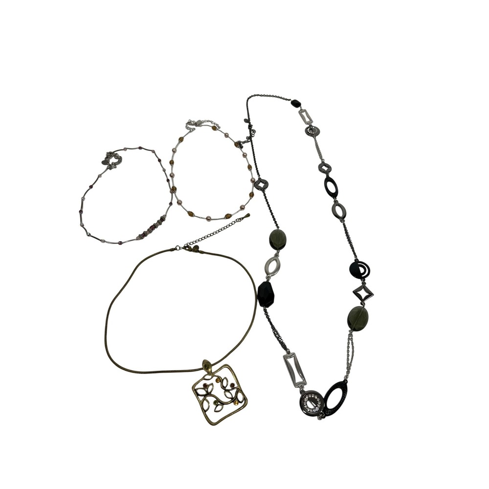 Lia Sophia Necklace Lot 4pc Beaded Pendant Stationโ Gunmetal Brass Tone Jewelry